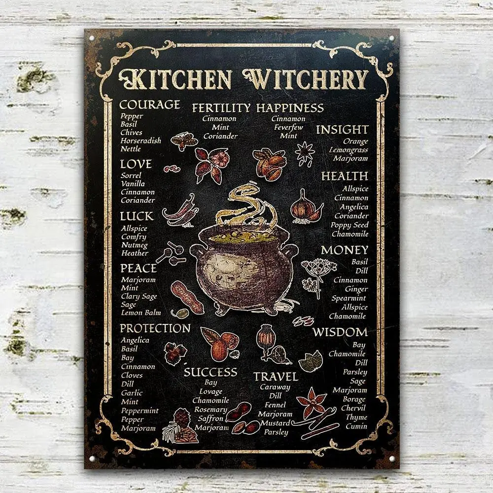 

Witch Kitchen Witchery Metal Sign Vintage Rust Styled House Decor Witches Magic Knowledge Kitchen Tin Sign 8x12 Inch