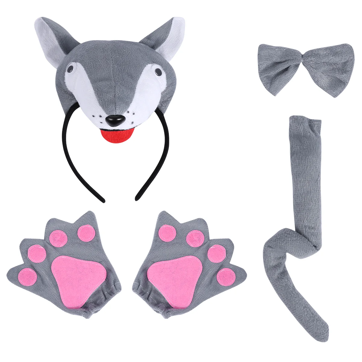 

PRETYZOOM 1 Set Children Cartoon Costume Suit Headband Bow Tie Tail Gloves Set Performance Props for Cosplay Party (3D Wolf)