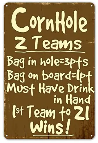 

Cornhole Rules Retro Vintage Metal Tin Sign Wall Plaque - for Cafe Beer Club Wall Home Decor 8 x 12 inches