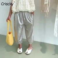 criscky fashion baby girls solid leggings toddler casual pants little girl hot silver shiny harems pants kids trousers pant