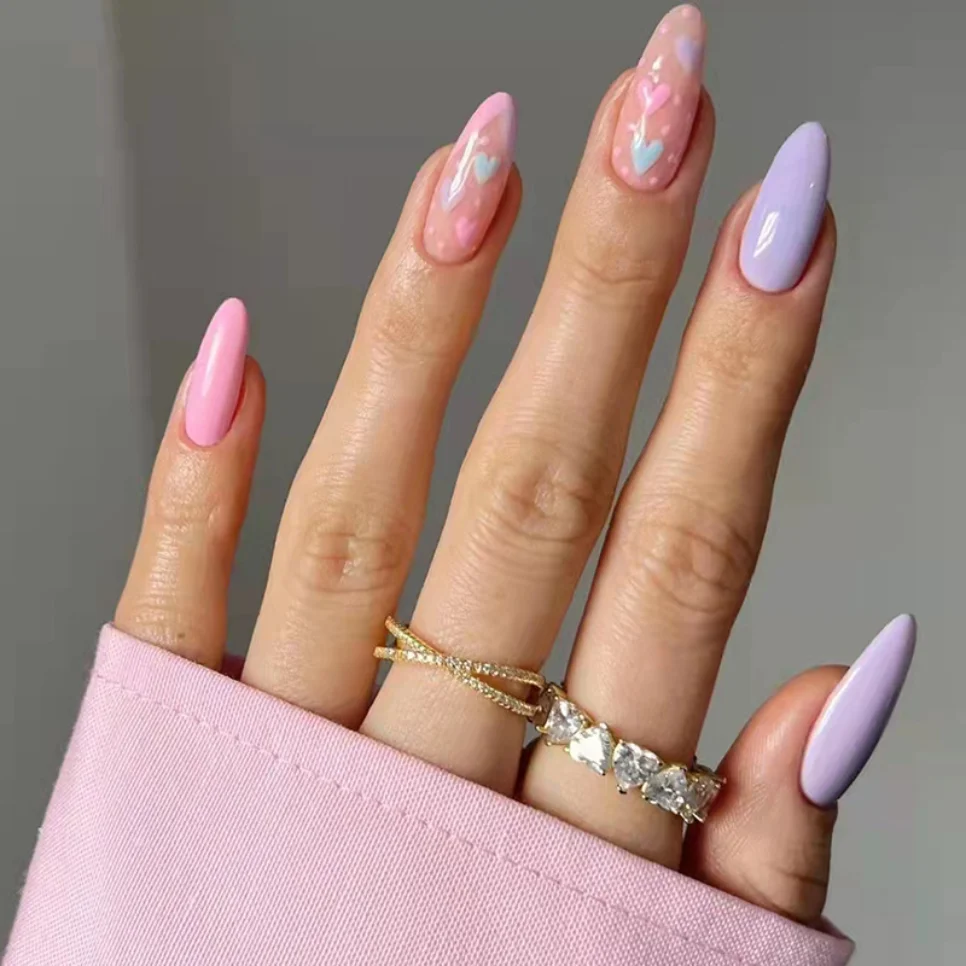 

24Pcs Nail Art Full Coverage Waterproof False Nails Long Ballerina Coffin Cute Kawaii Love Pink Purple Press-on Fake Nails Tip