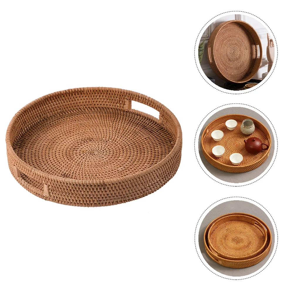 

Tray Basket Fruit Rattan Wicker Woven Serving Coffee Bread Storage Ottoman Baskets Round Dried Trays Table Egg Vegetable