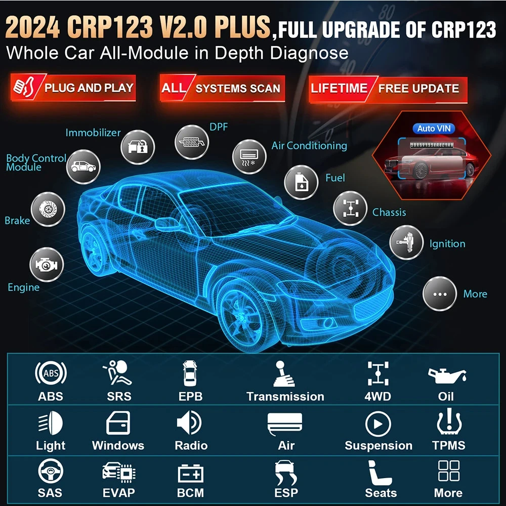 LAUNCH X431 CRP123 V2.0 Plus OBD2 Сканер Все системы Автомобильные диагностические инструменты