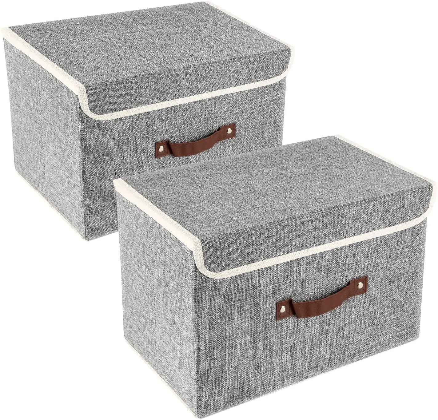 

Collapsible Storage Bins with Lids and Handles Foldable Fabric Boxes Organizer for Shelves Cabinet Closet, Gray 2 Pack