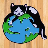 a1488 cat sleeping on earth enamel pin happy cat day badge cute clothes lapel hat badges fashion jewelry accessories decoration