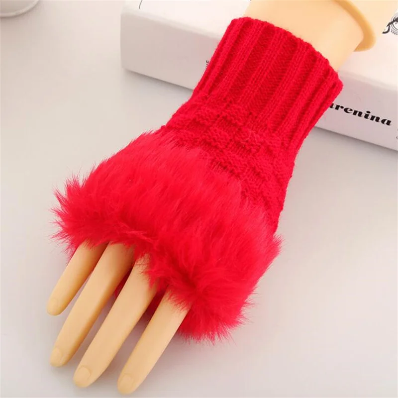 Женские вязаные перчатки из искусственного кроличьего меха | Аксессуары для