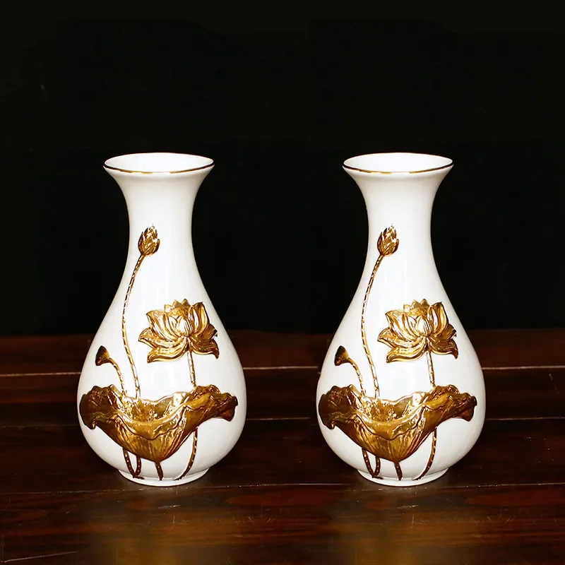 Керамическая ваза с золотыми цветами лотоса домашняя Настольная Ваза Декор зал