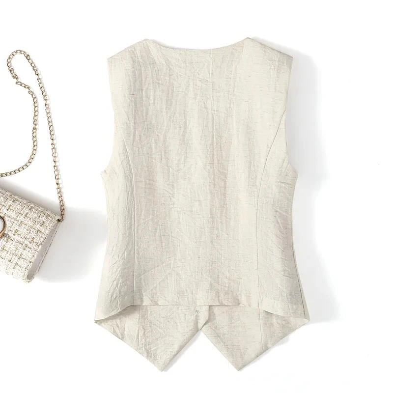 Женский хлопковый льняной жилет с v-образным вырезом