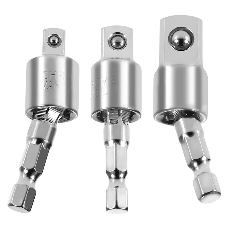 

3 Pack Impact Grade Socket Adapter 360-Degree Universal Joint Swivel Socket Set, Socket To Drill Adapter