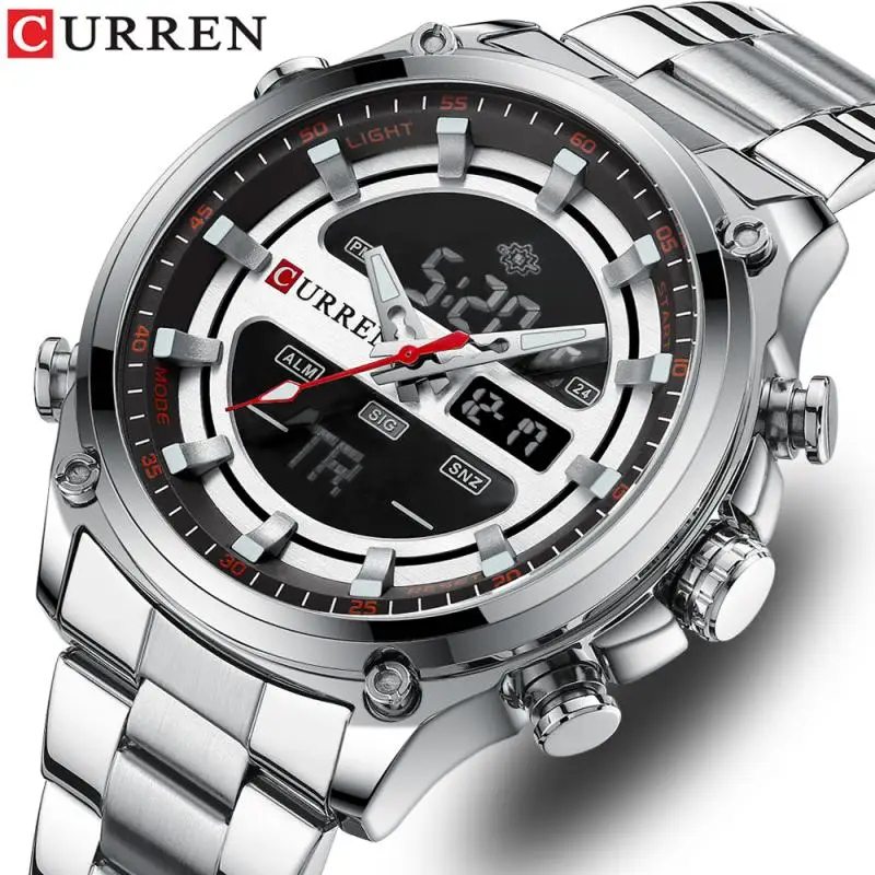 CURREN NEW Fashion Digital Quartz Watches Men LED Display Stainless Steel Wristwatches Chronograph Alarm Male Clock |