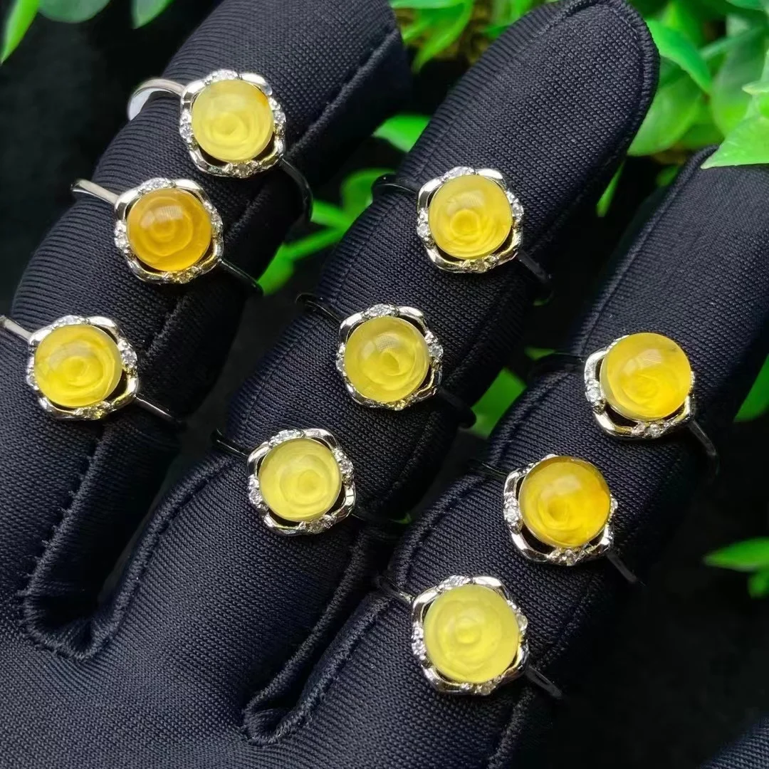 

10PCS Fashion Natural Amber Rings For Women Glamour Natural Gemstone Adjustable Ring Engagement Party Jewelry Gifts wholesale