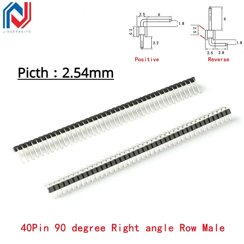 

10Pcs/lot 2.54mm 1*40p 90 degree Right angle Single Row Male R/A Pin Header Positive/Reverse PCB Board Connector Pinheader