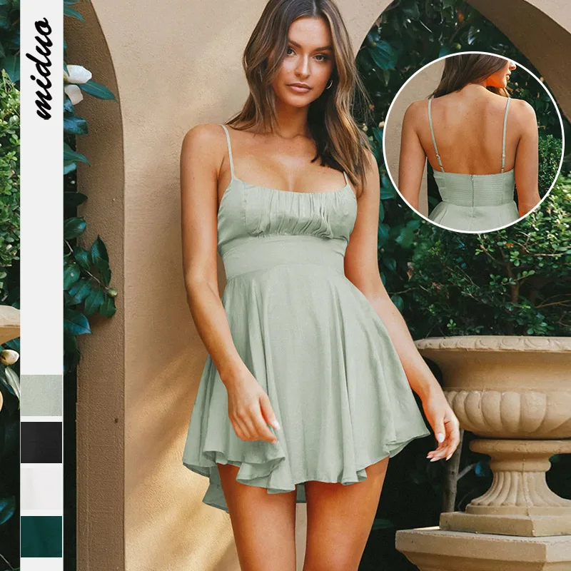 

2023 Spring And Summer New Fashion Sexy Hot Girls Suspenders Women's Dress Backless Dress High-grade Short Skirt