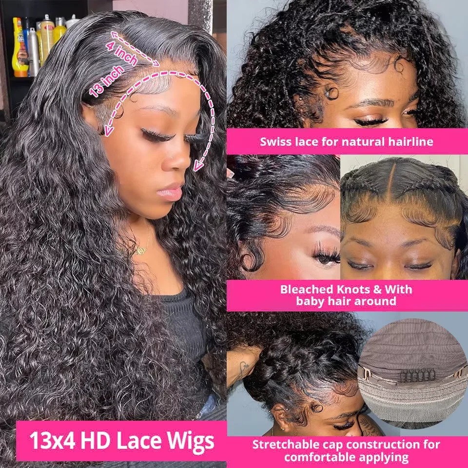 Фото 300% Burmese Curly Wigs 13x6 HD Lace Front Human Hair Wigs No Glue Wear Go Preplucked Deep Wave Lace Frontal Wig 100% Human Hair №3