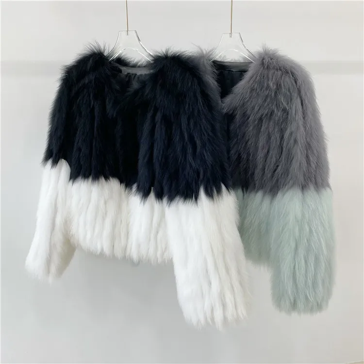 

Real fox fur coat women 2023 luxury winter fashion contrast color natural fur strip lightweight jacket for lady workwear QU20