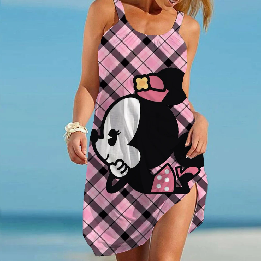 

Женское платье с принтом Минни Маус, свободное пляжное платье на бретельках в стиле бохо, с диснеевским принтом, лето 2022