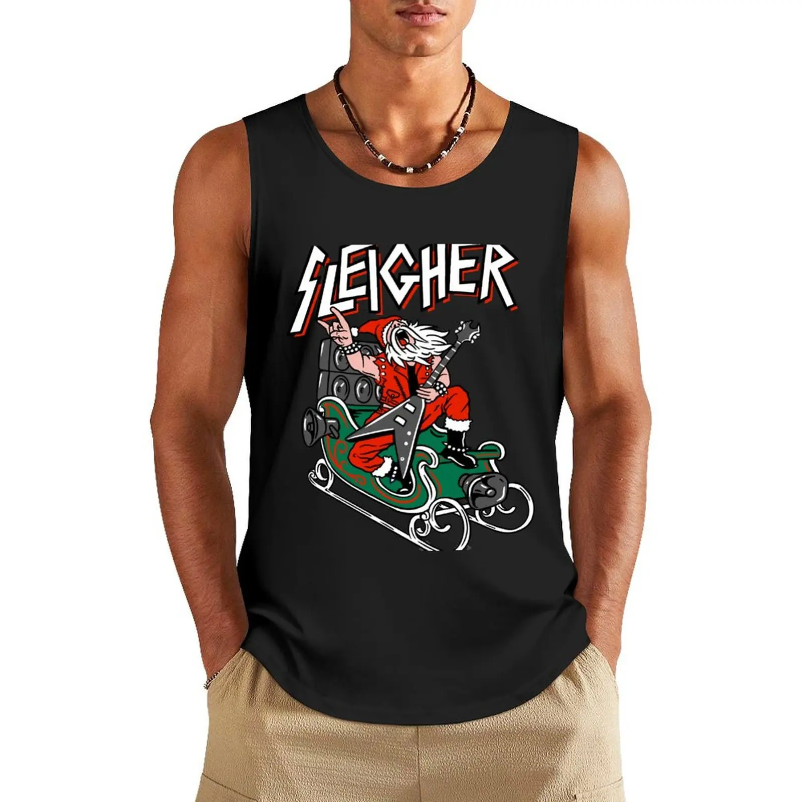 Ugly Christmas Sweater Sleigher - Heavy Metal Santa Tank Top для спортзала мужская футболка без рукавов