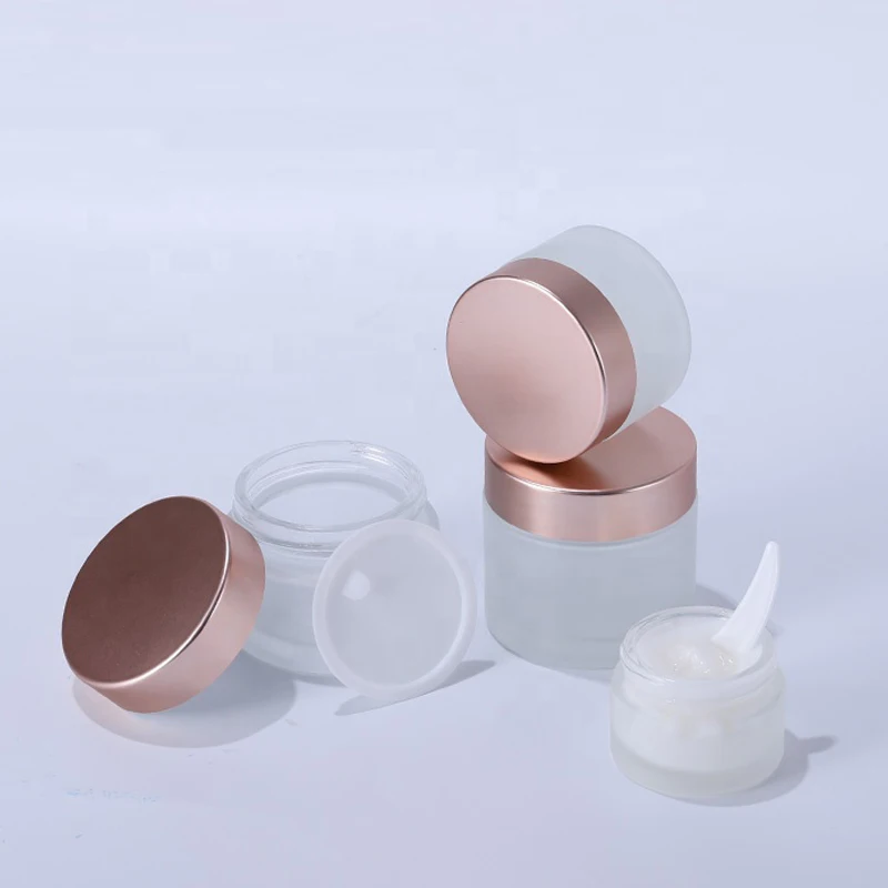 Rose Gold aluminum lid Frosted Glass Face Bottle/Hand/body Cream Mask Lotion Milk Jar glass cosmetic cream jar