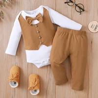 childrens clothing for boys gentleman suit boy fake vest baby cotton long sleeved toptrousers two piece handsome british 0 2y