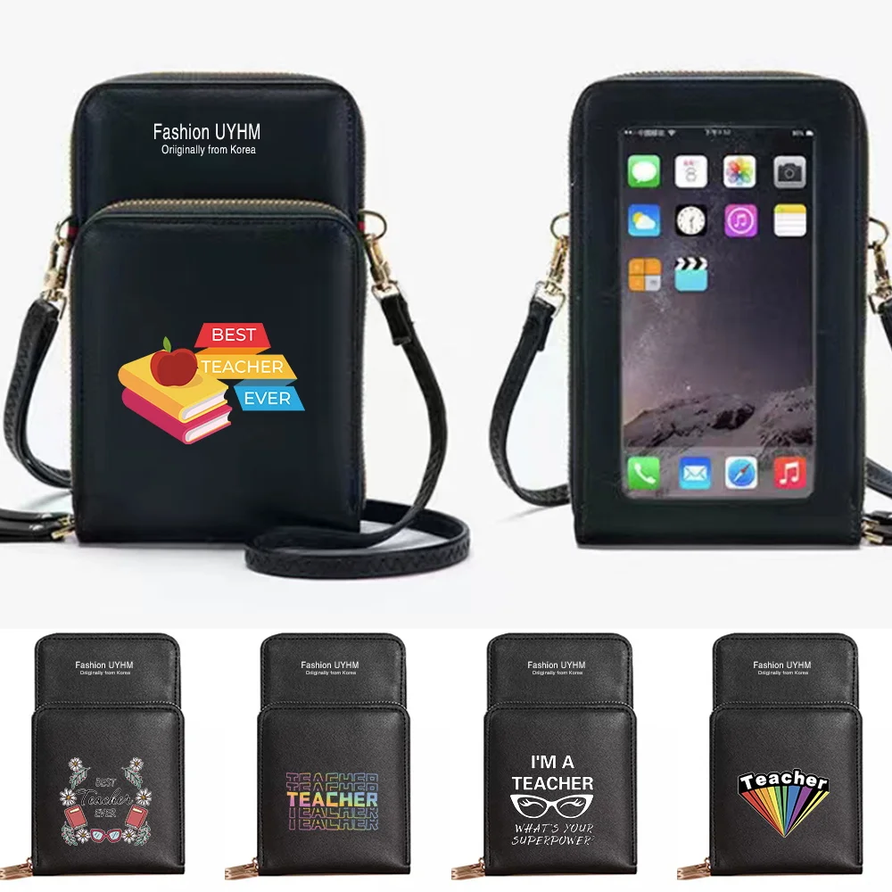 

Women Shoulder Messenger Bags Card Pack PU Leather Wallets Clutch for Samsung/iPhone Mobile Phone Bag Teacher Pattern Coin Purse