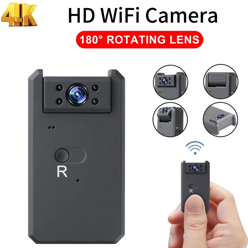 

1200mAh Wifi 4K Mini Camera HD Rotate 180 Degree Wireless Smart Home Night Vision DVR Motion Detection Small Video IP Camcorder