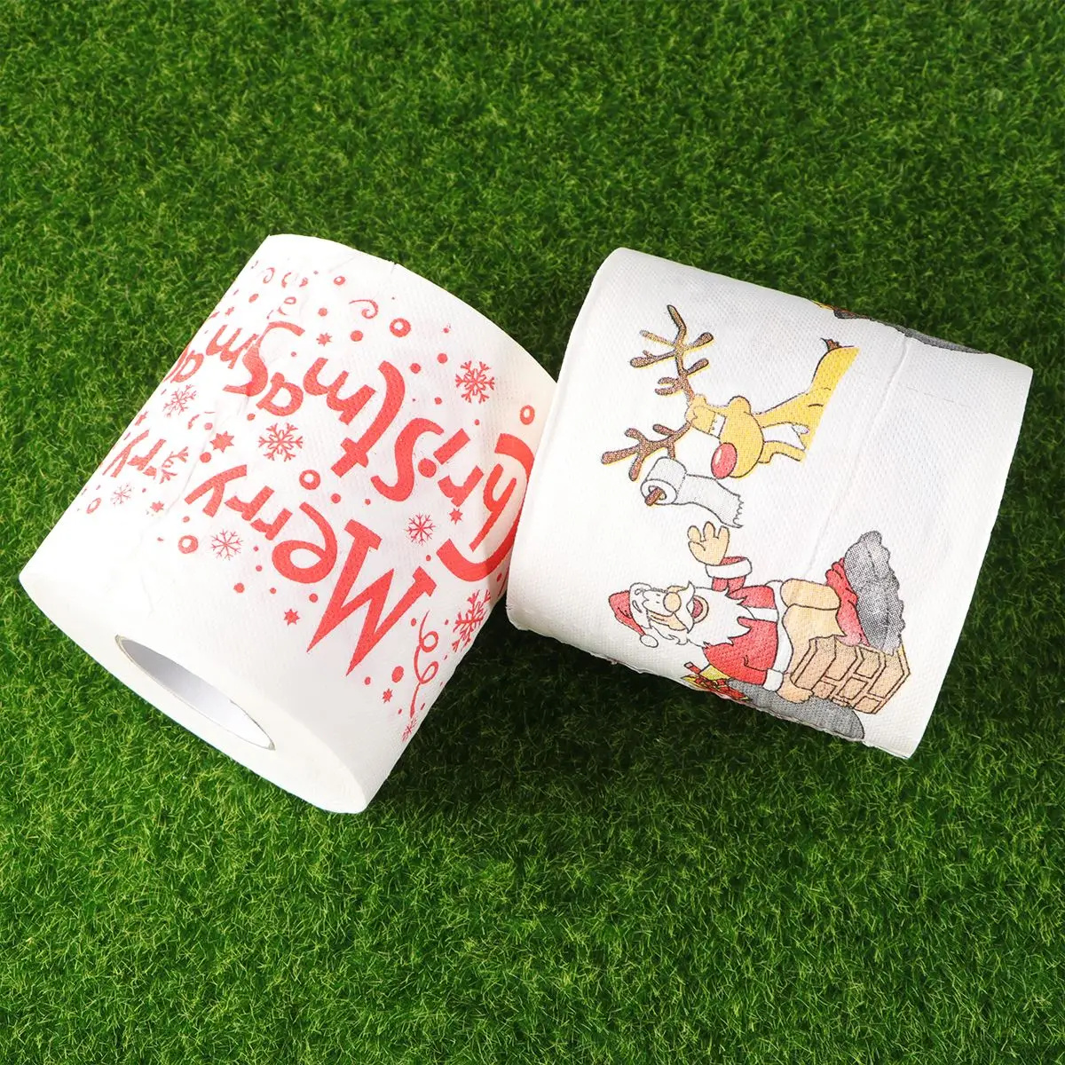 

2 Roll Creative Toilet Roll Paper Christmas Santa Printing Roll Paper Colored Printed Christmas Bath Tissue Household Supplies