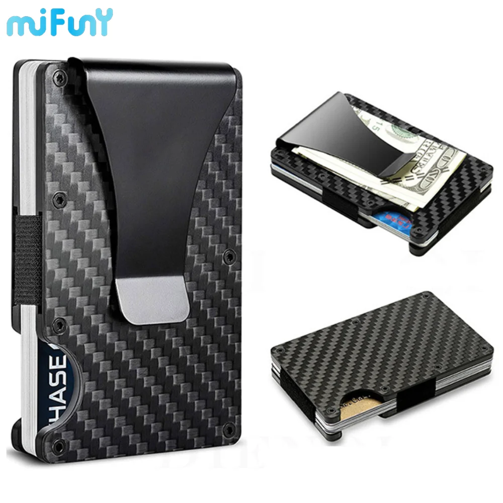 

Mifuny ID Credit Card Holder Wallet Men Carbon Fiber Minimalist Card Case Rfid Blocking Slim Metal Cardholder Laser Money Clip