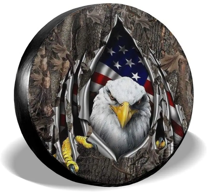 

Fresquo Spare Tire COVER CAR Polyester Waterproof Dust-Proof American Flag Eagle Universal Wheel Tire