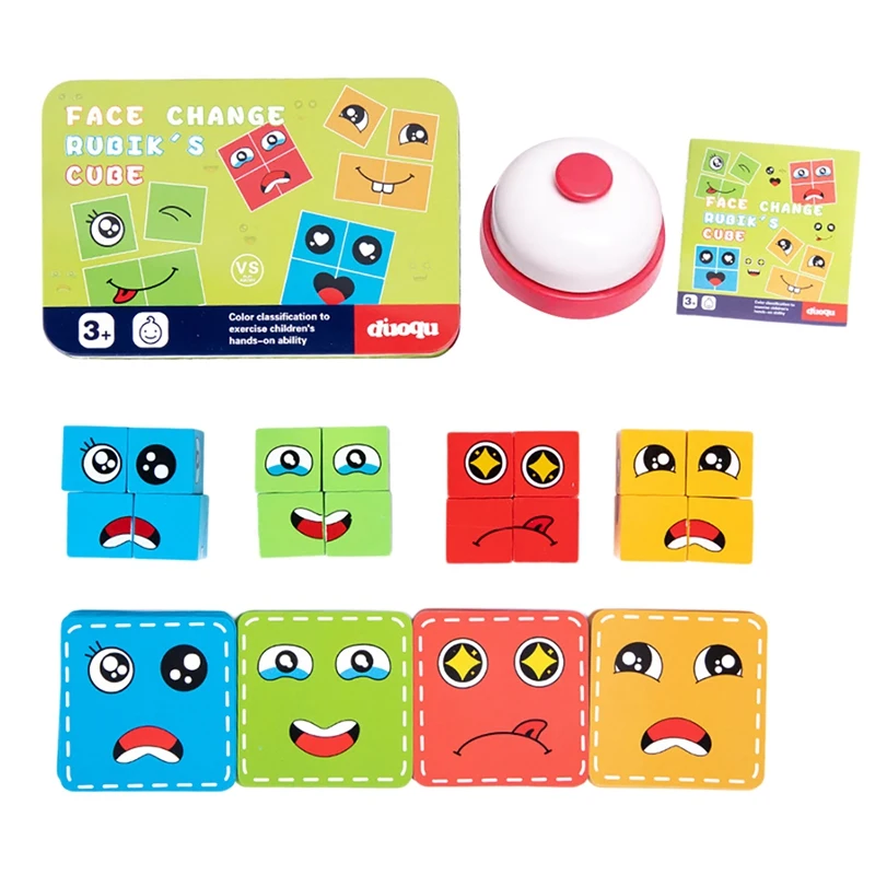 

Face Changing Square Building Game Matching Expression Puzzle Toy with Bell Board Games for Family Kids and Adults