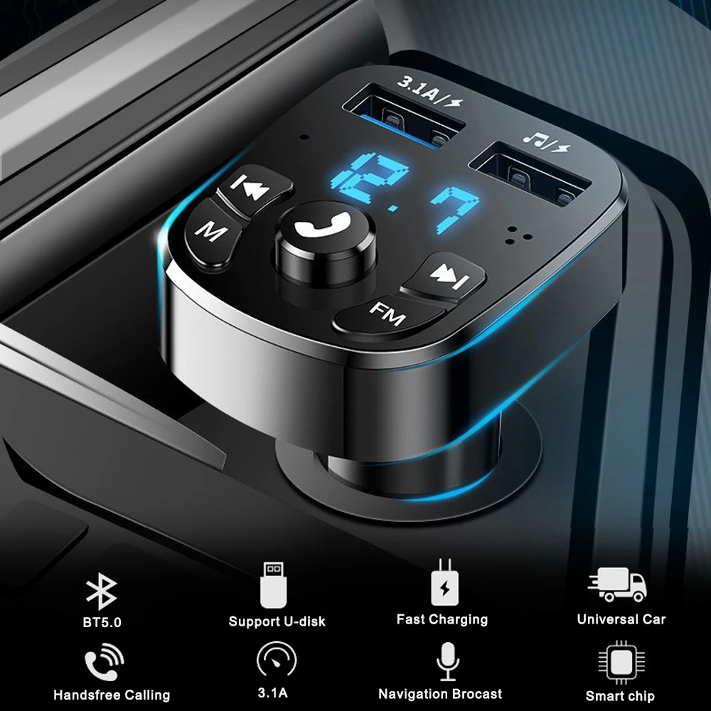 

Car Bluetooth 5.0 FM Transmitter Multifunctional Car Mp3 Player 3.1A Dual USB Charger Car Accessorie For Cars