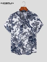 stylish casul new mens short sleeve ethnic shirt male retro printing fashion streetwear hot sale blouse s 3xl incerun tops 2022