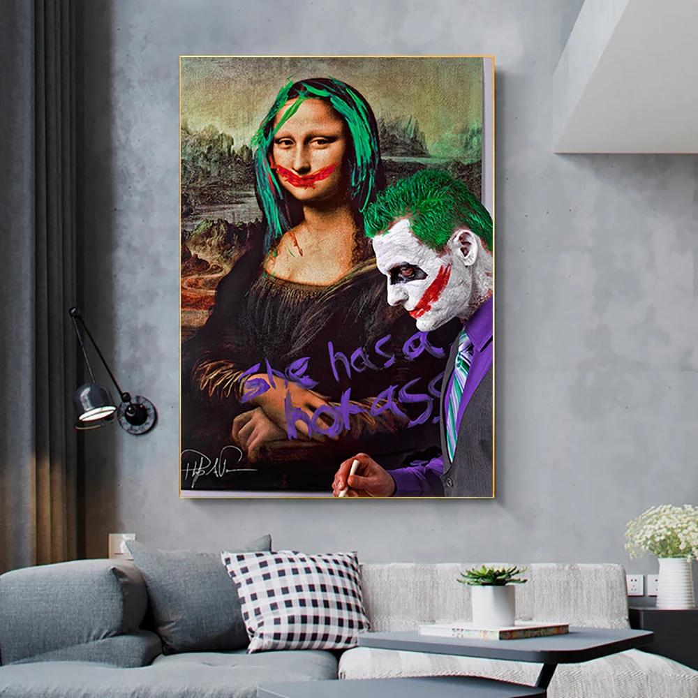 

Mona Lisa Joker Funny Posters Murals Graffiti Decorative Figures Prints On Canvas Painting Modern Wall Art Picture Home Decor