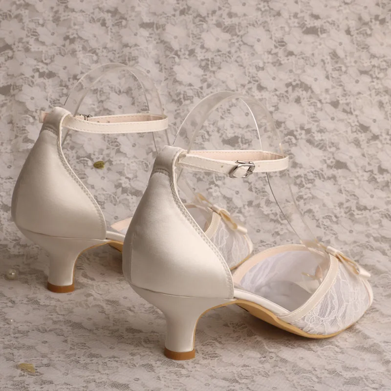 Женские свадебные босоножки Wedopus на низком каблуке 5 см с кружевом цвета слоновой