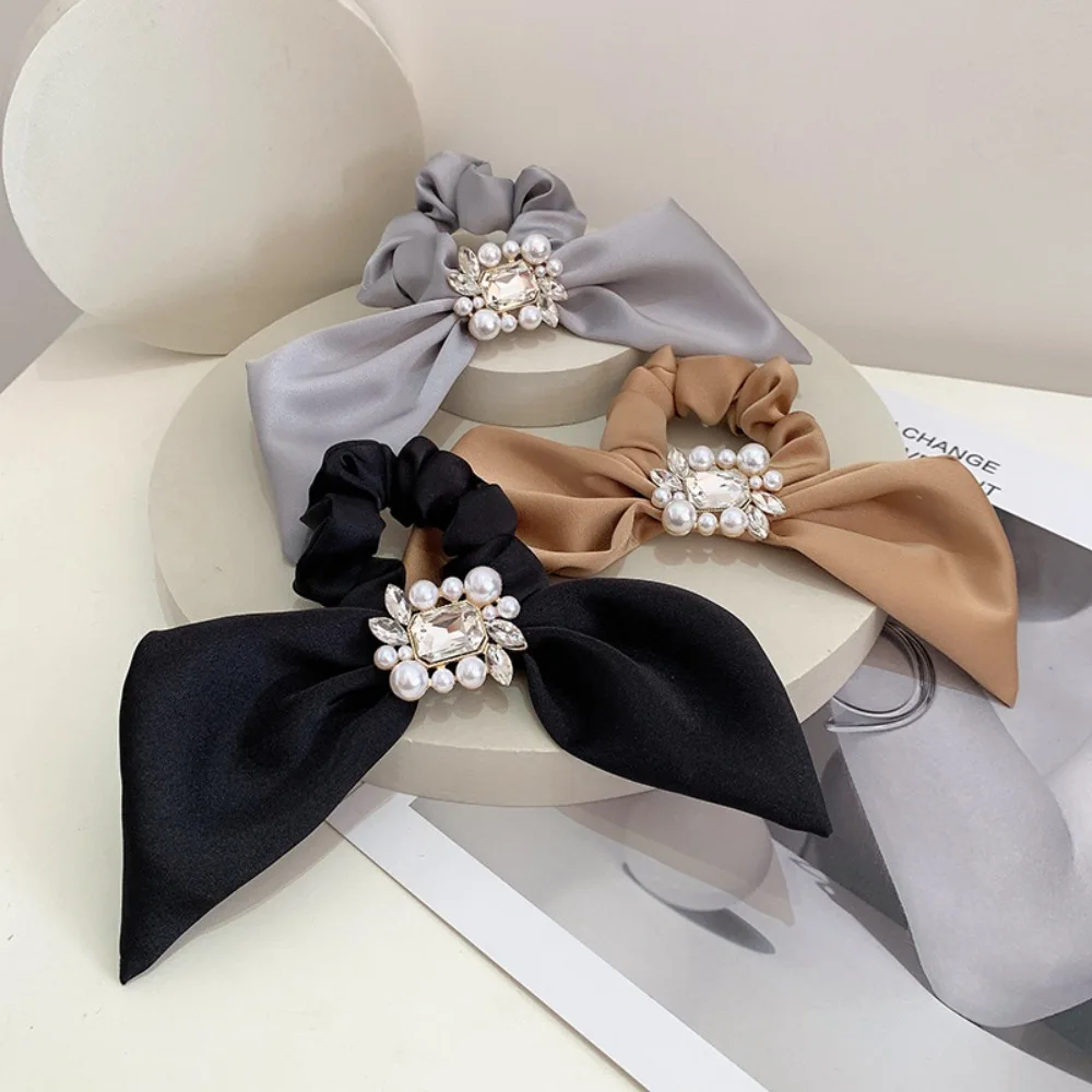 

1 Pcs Lovely French Rhinestone Hair Tie Cloth Scrunchies Women Hair Circle Rubber Band Silk Hair Rope Korean Style Headwear