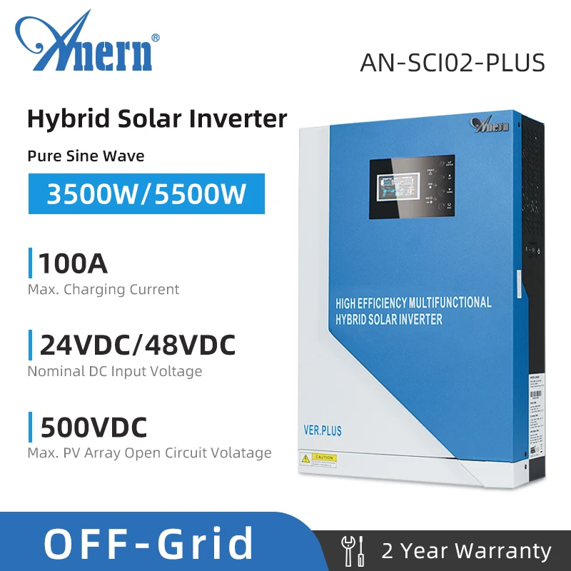 

Solar Inverter Hybrid Off Grid 220V 24V 48V 3500W 5500W 100A MPPT Pure Sine Wave Hybrid Inverter PV Input 500VDC Hybrid Inversor