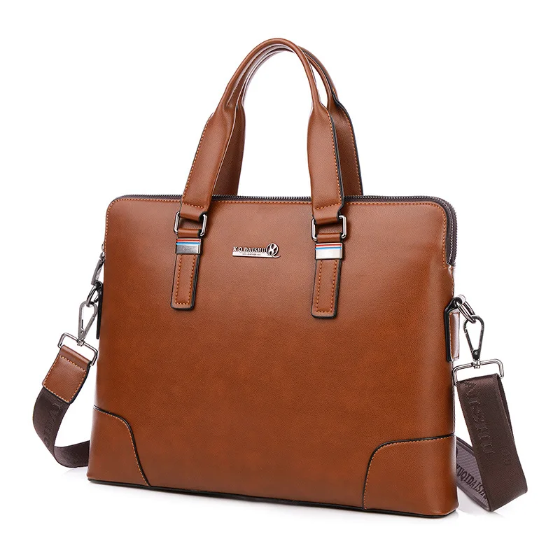 

Business Genuine Leather Men Briefcase Retro Shoulder Bag Man 14" Laptop Bags Large Capacity Documents Handbag For Male