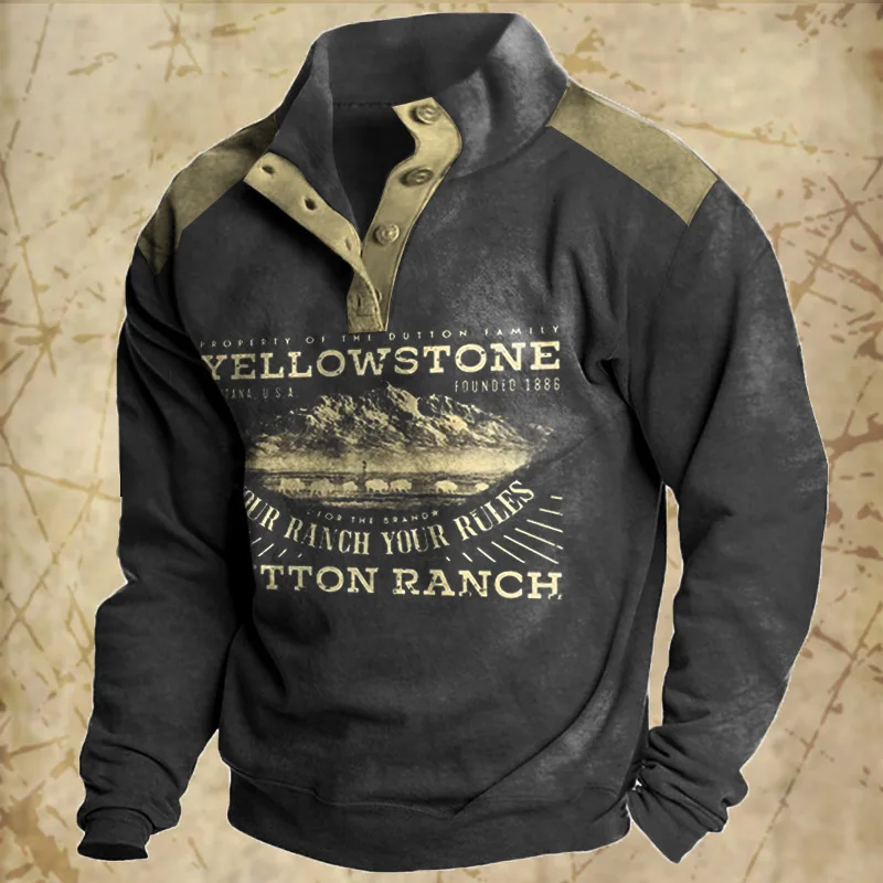 

Толстовка мужская с длинным рукавом, винтажный пуловер на пуговицах, Свитшот оверсайз, модная повседневная Уличная одежда, осень