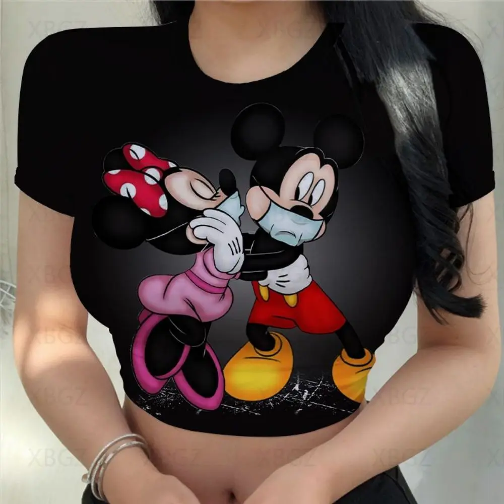 Укороченный топ женская одежда с принтом футболка Disney модные блузки мультяшным