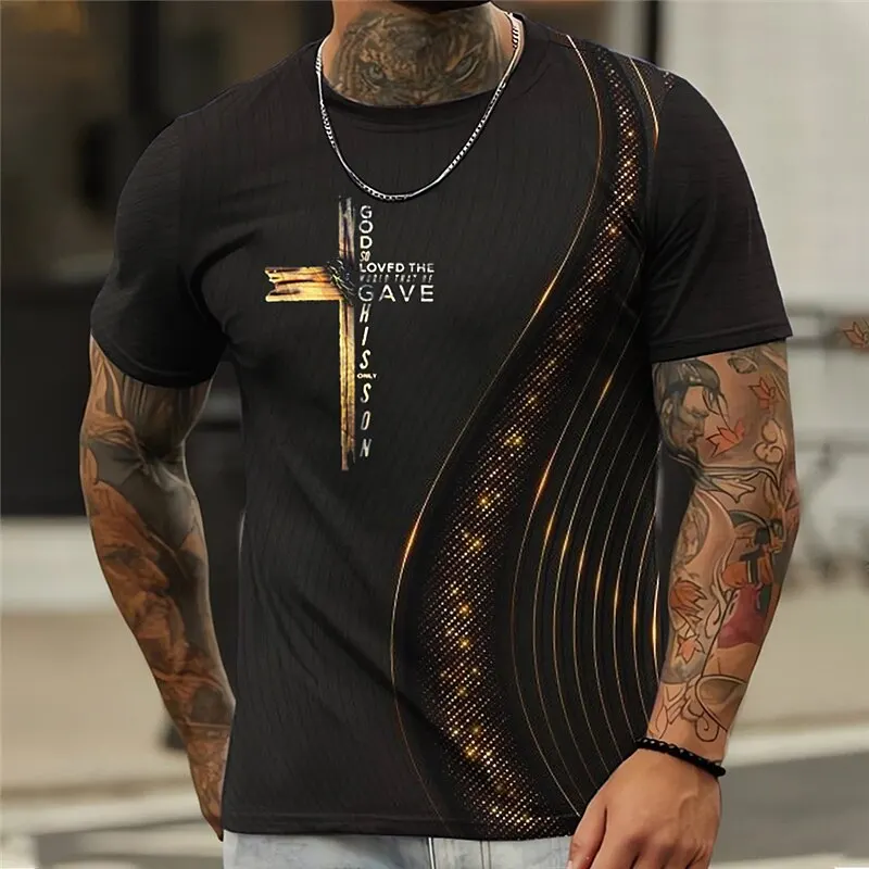 

Fashion Men's T-Shirt 3d Cross Print Short-Sleeved Vintage T-Shirt For Men Summer Casual O-Neck Tops Men's Oversized Clothing