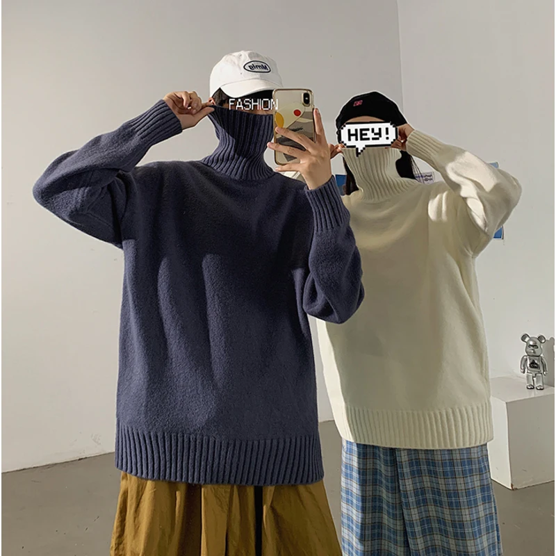 

Mrgb New Turtleneck Sweaters Unisex Solid Color Knitted Pullovers Tops Winter Warm Kintted Jersey Couple Harajuku Loose Jumper