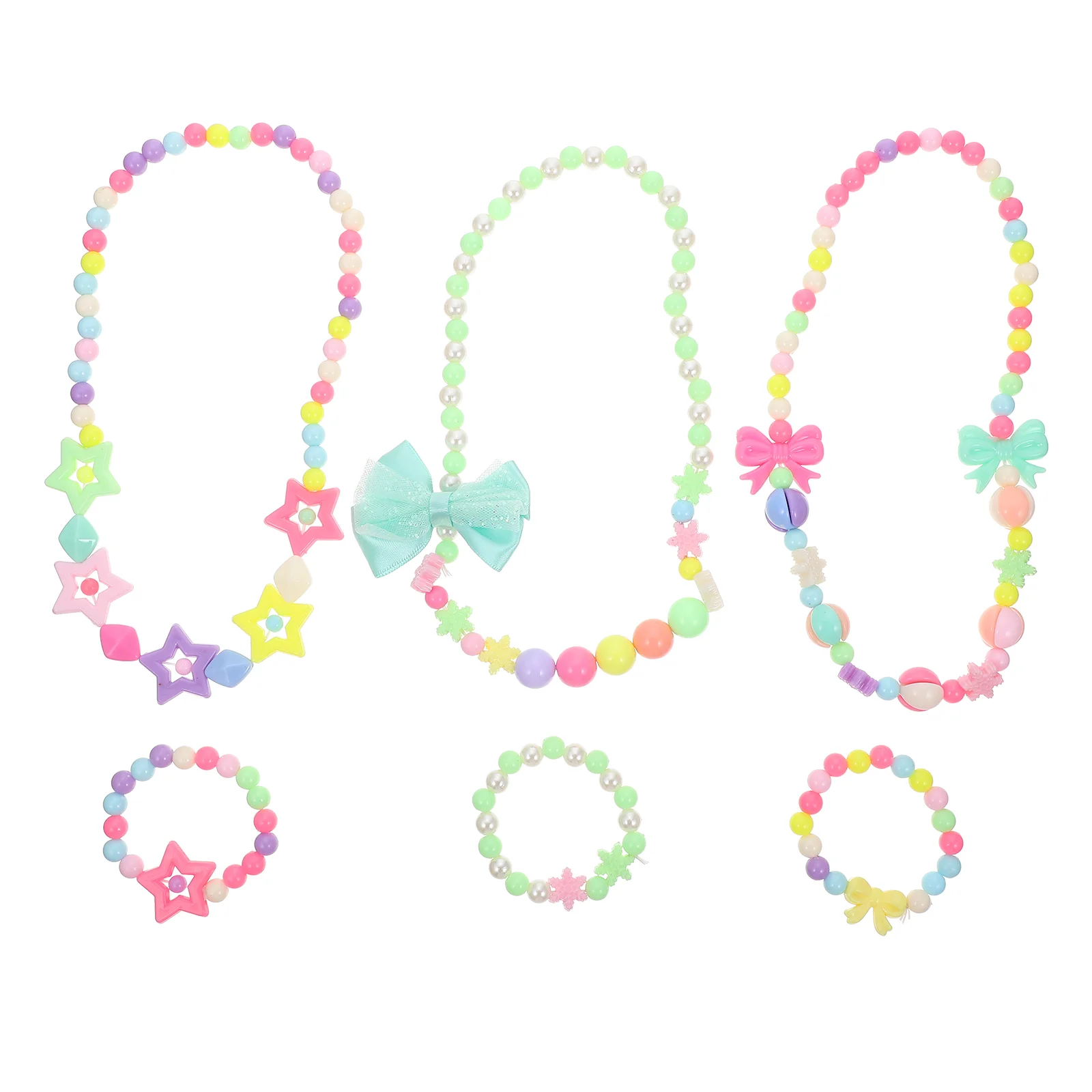 

3 Sets of Decorative Kids Necklace Bracelet Kids Party Necklace Bow-tie Bracelet Girl Gift