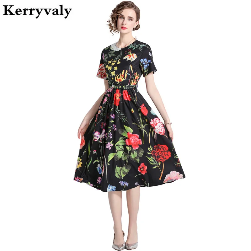 

Summer Vintage Printing Waist Slim Midi Dress Women 2022 Female Chiffon Street Zipper Retro Party Dresses K9933 Free Belt