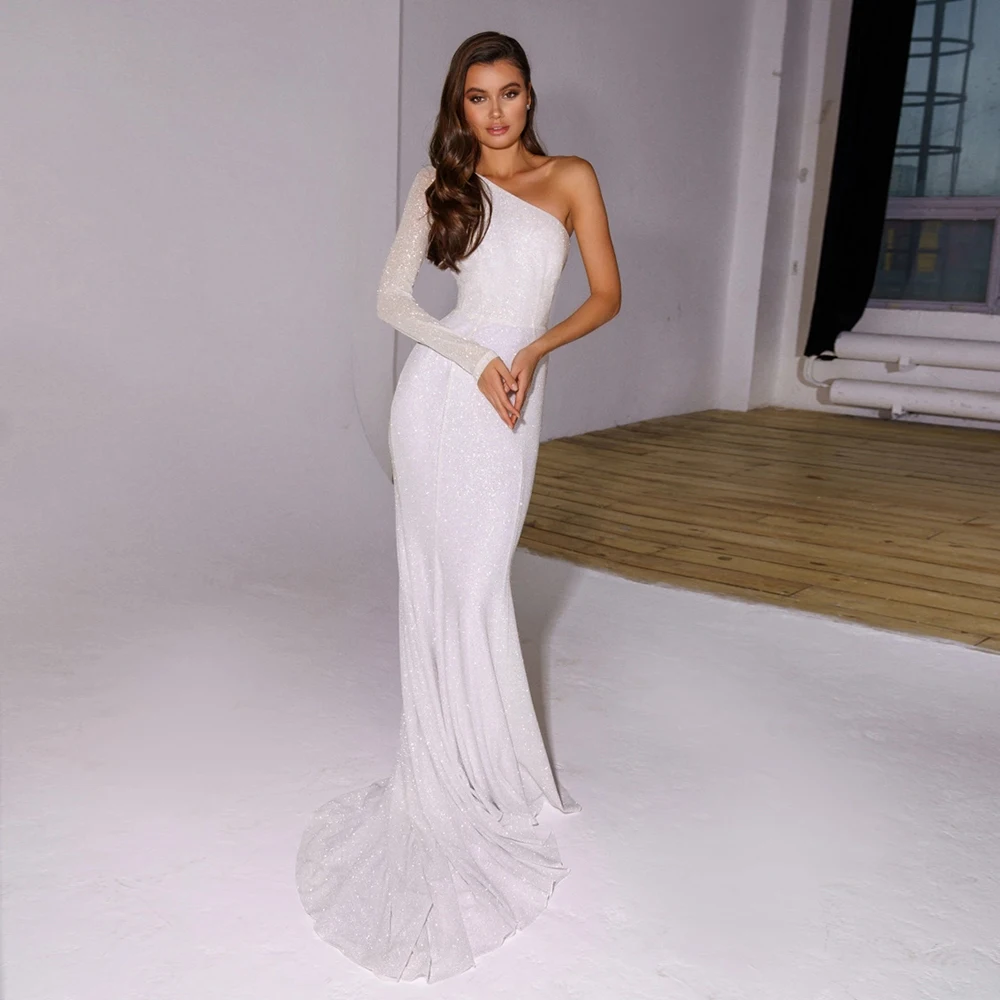 

One Shoulder Wedding Dresses Mermaid Royal Elegant Bridal Gowns 2022 New Ladies Marriage Zipper Back Robe De Mariée White Spring