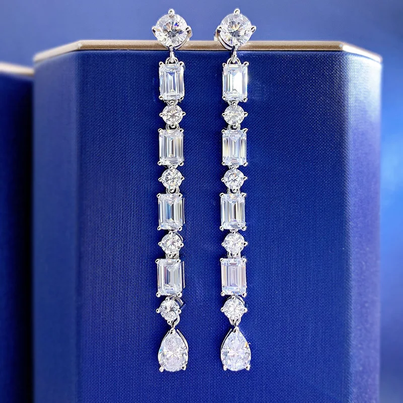 

S925 Silver 7*10mm Water Drop Tassel Long Earrings Fashion All-Match Pear Cut Aquamarine Gemstone Luxury Drop Earrings