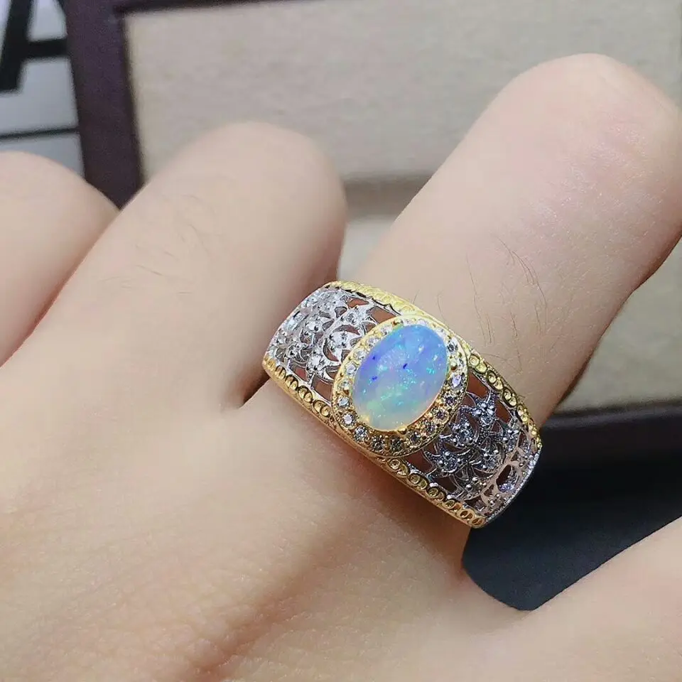 

MeiBaPJ Natural Colorful Opal Gemstone Fashion Ring for Women Real 925 Sterling Silver Charm Fine Wedding Jewelry