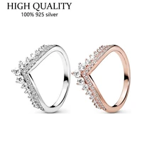 authentic 925 sterling silver rose gold crown wishing bone cz ring is suitable for womens engagement jewelry anniversary