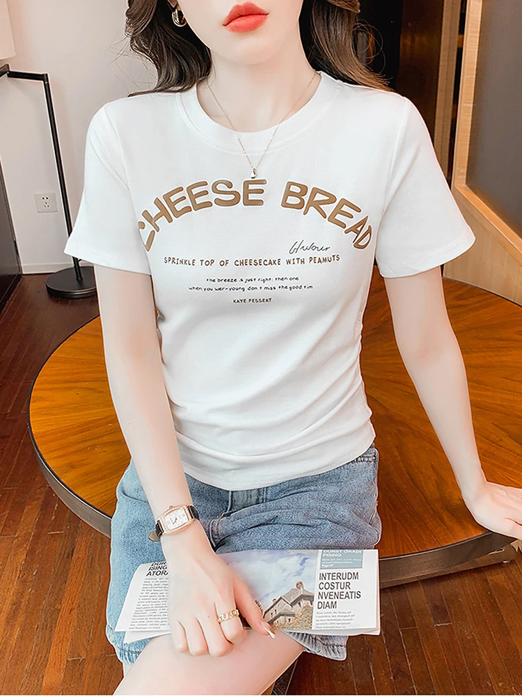 

Футболка женская летняя хлопковая с круглым вырезом и надписью