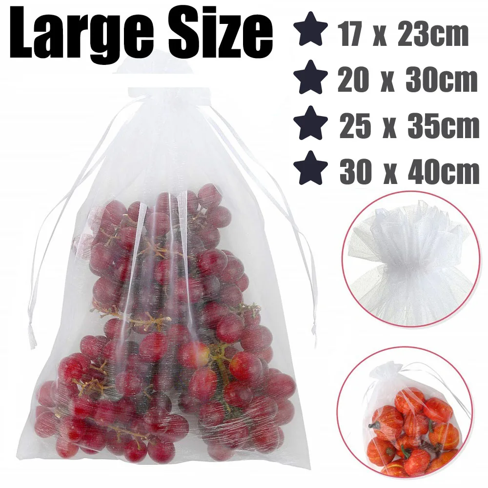 100PCS Large Fruit Protection Bags 11Size White Pest Control Grape Bags Anti-Bird Garden Netting Mesh Grape Big Size Grow Bags