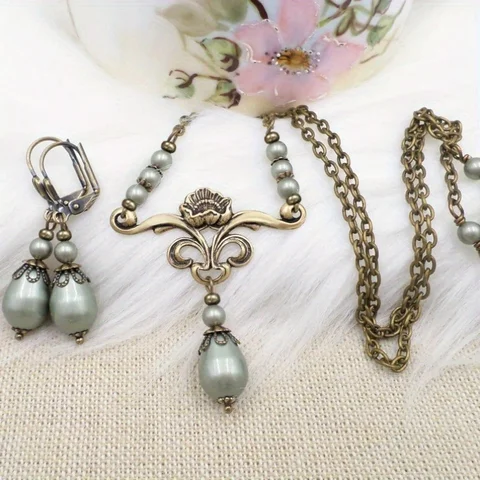 3 шт., винтажный стиль, подвеска-капля, модный стиль, искусственный жемчуг, металл, античное золото, разноцветное ожерелье, комплект серег