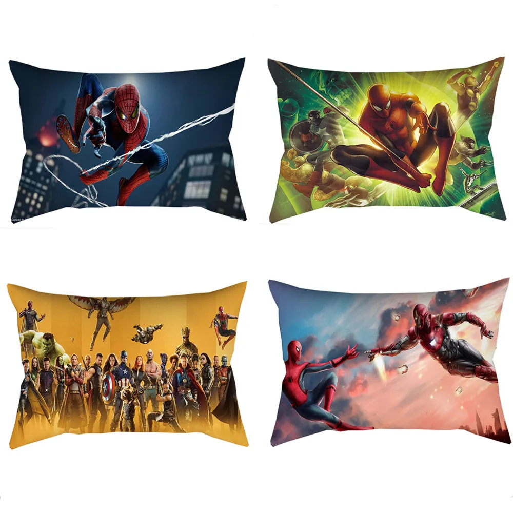 Наволочка Marvel Spiderman из плюша с героями Avengers, Hulk, Deadpool, Локи, подарочная, 50x30 см.